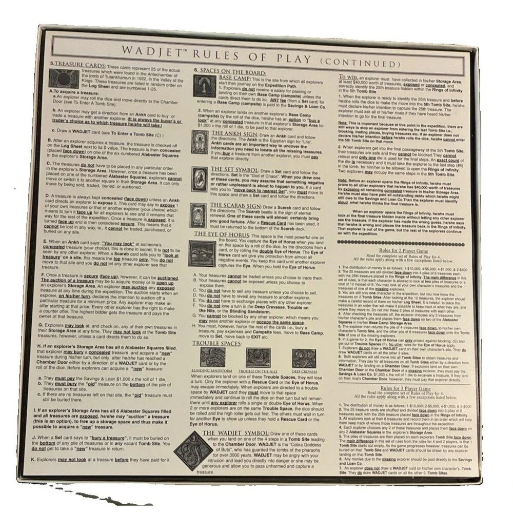 WadjEt archaeology adventure board game, 1994 ages 12+